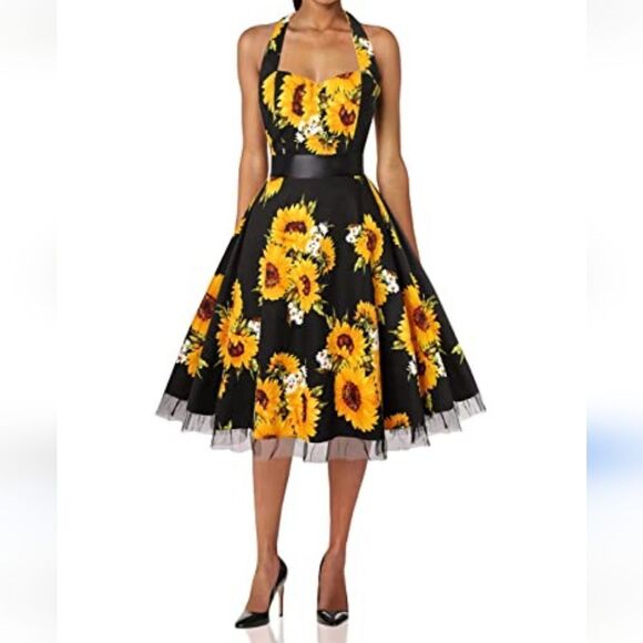 Oten Sunflower Pin-Up Dress with Net Hem. Retro, Pin-Up, Rockabilly - Picture 1 of 12